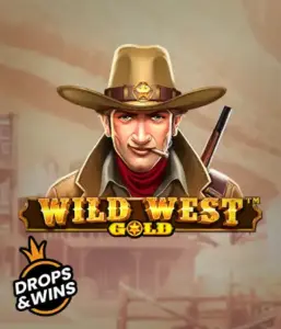  Encounter the rugged sheriff of "Wild West Gold," a captivating slot game by Pragmatic Play. The graphic depicts a confident sheriff with a golden star badge, set against a dusty Old West town backdrop. The game's title is boldly featured in a classic font, accentuating the Wild West adventure theme. 