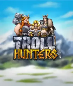 Immerse yourself in "Troll Hunters," where valiant Viking warriors are poised to take on their foes. The logo features a male and female Viking, equipped with weapons, overlooking a frosty mountainous backdrop. They emanate power and determination, capturing the spirit of the game's adventurous theme.